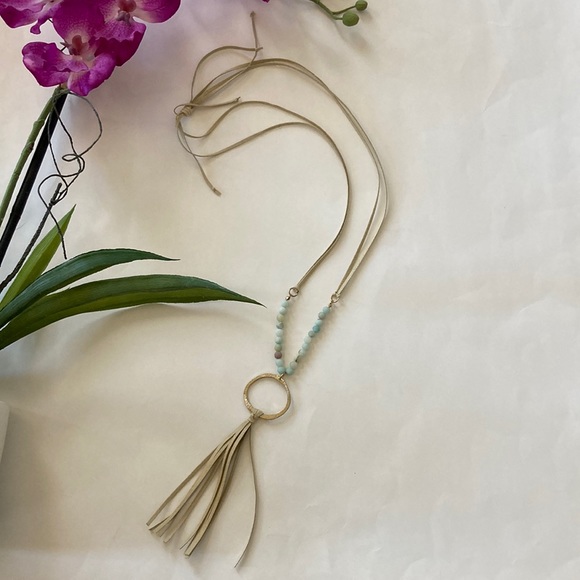 Jewelry - Long Faux Suede, Bead & Tassel Necklace